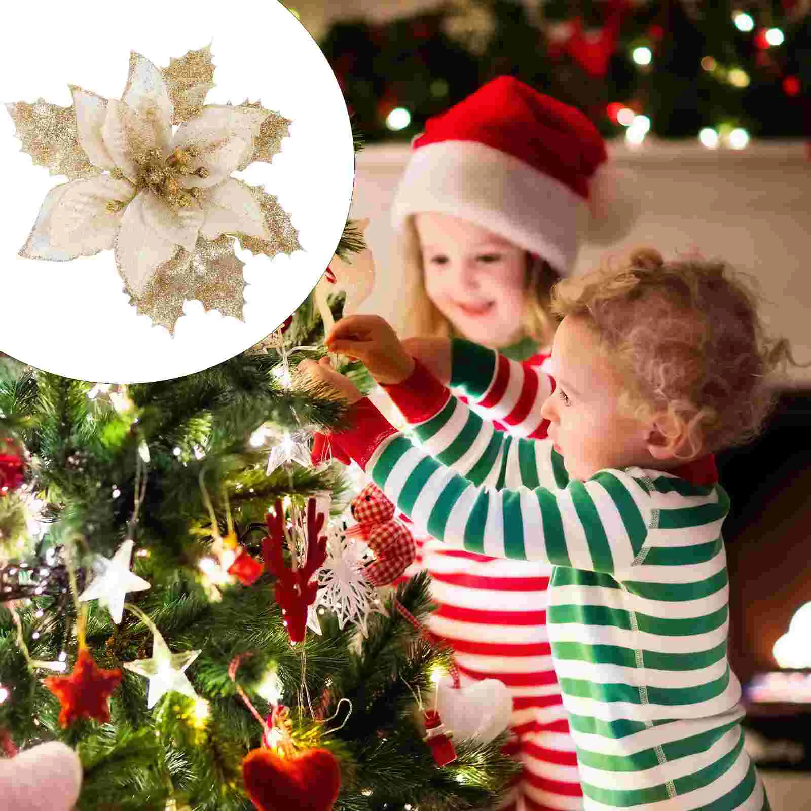 12 Pcs Glitter Christmas Flowers Decorations Plastic Hanging Tree Pendant Xmas Adornment Festival Holiday nament Christmas