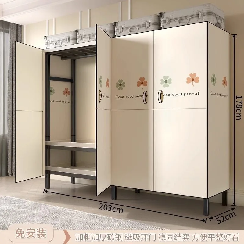 Open door type installation-free simple wardrobe bold and strong bedroom rental house home assembly modern storage cabinet
