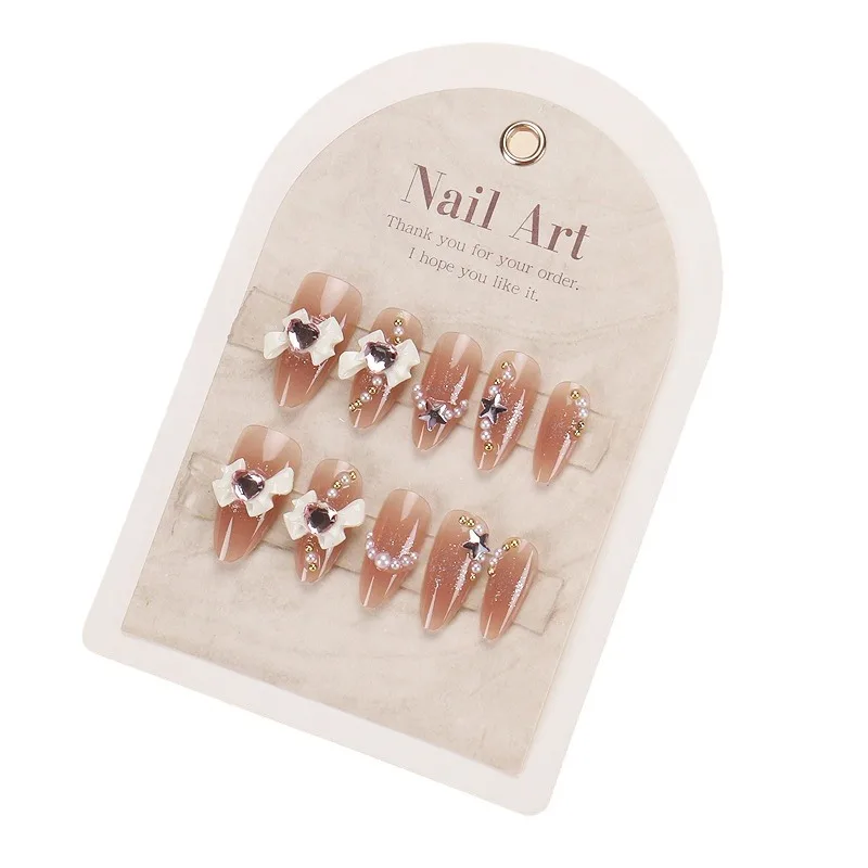 

Popular hand-worn nail pads, high-end love bow bead chain nail pads