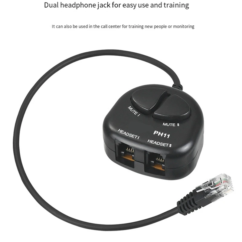 N11R--TWO-Mute-Switch-Training-Adapter-Dual-RJ9-Sockets-To-RJ9-Hadset-Male-Plug-For-Call-Center-Training-Adapter-4P4C