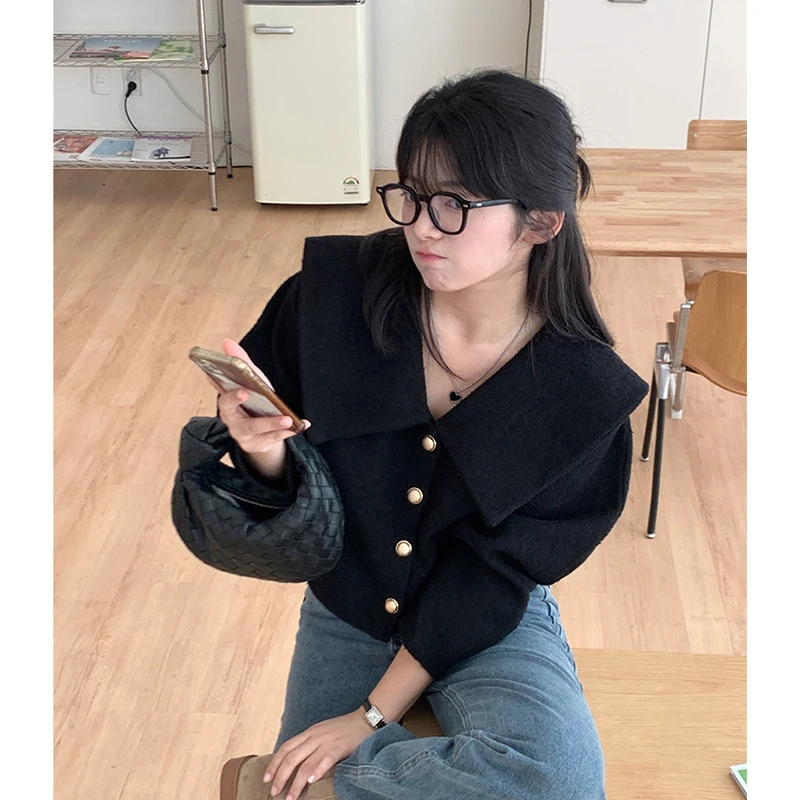 

MEXZT Vintage Black Tweed Jacket Women Elegant Cropped Long Sleeve Coats Autumn Winter Korean Single Breasted Chic Outerwears