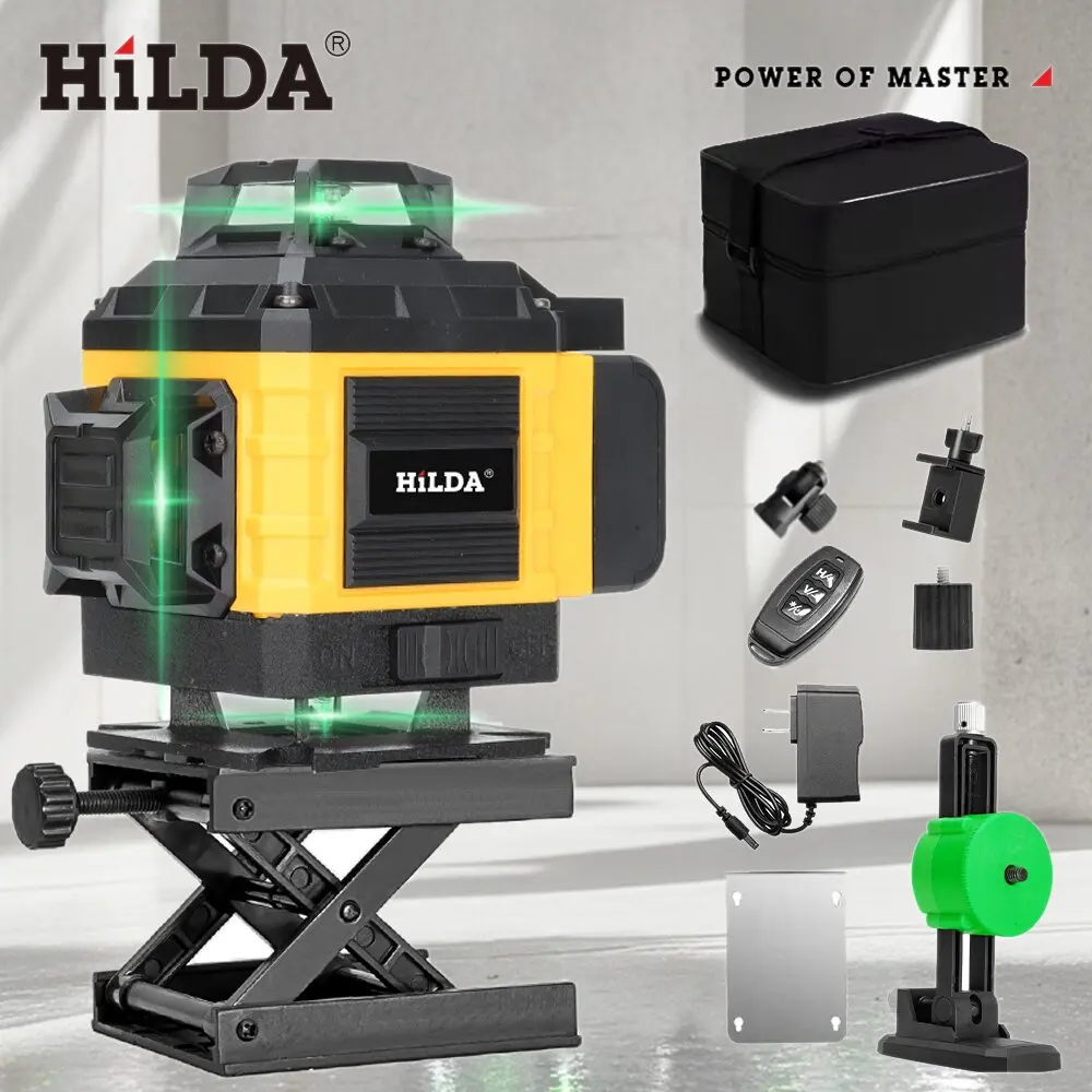 

HILDA 4D16 Линии Лазерные Горизонтальные Вертикальные Зеленые 360° ° Самовыравнивающийся для строительства магнитного кронштейна и пульта дистанционного управления ﻿