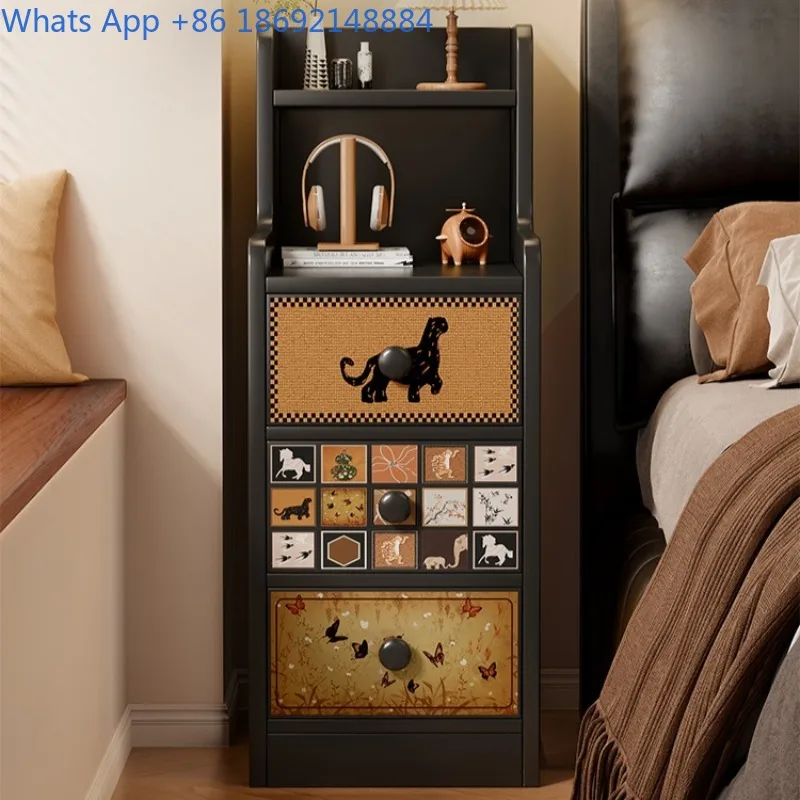Bedside Table Small Storage Cabinet Vintage Style Bedroom Bedside Ultra-narrow Narrow