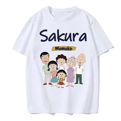 Men's Summer Cute Japanese Anime Chibi Maruko-chan Printed Round Neck Solid Color Cotton European Size T-Shirt