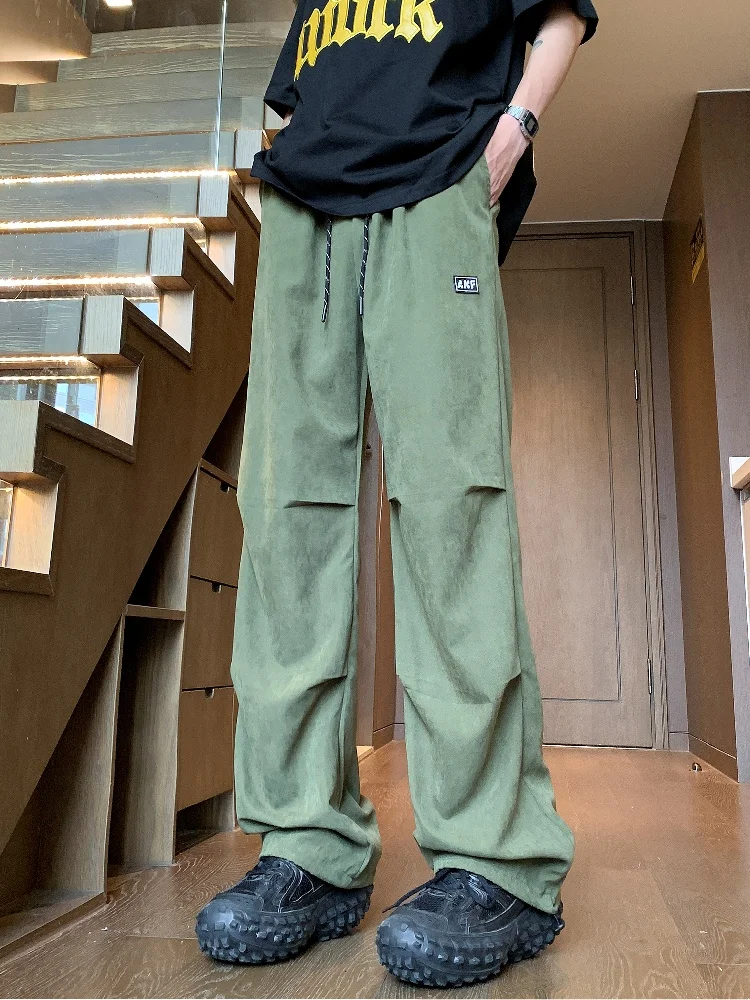 

Men's Autumn Thin Casual Sports Pants Loose Wide Leg American Retro Pleated Design Straight Tube Breathable Faionable