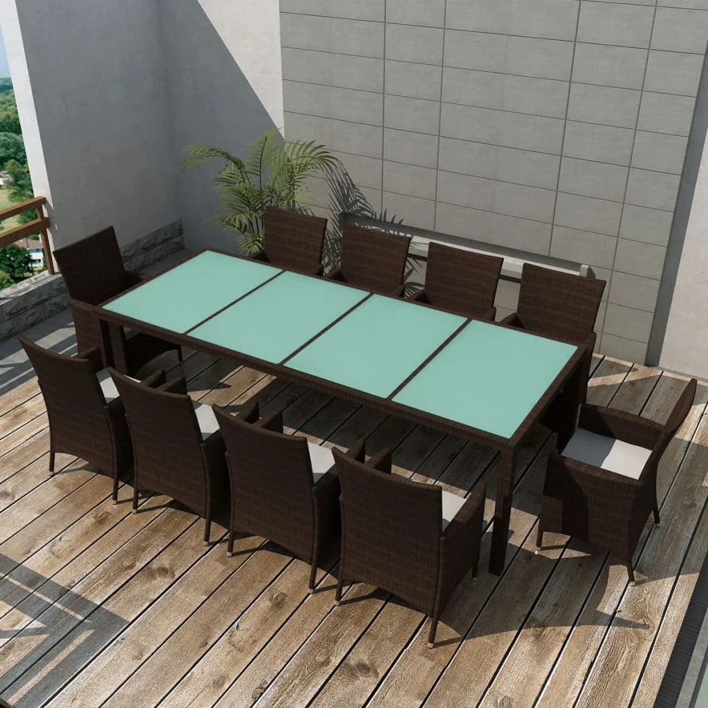 

11 Piece Patio Dining Set with Cushions Poly Rattan Brown B Outdoor Table and Chair Sets Outdoor Furniture Sets