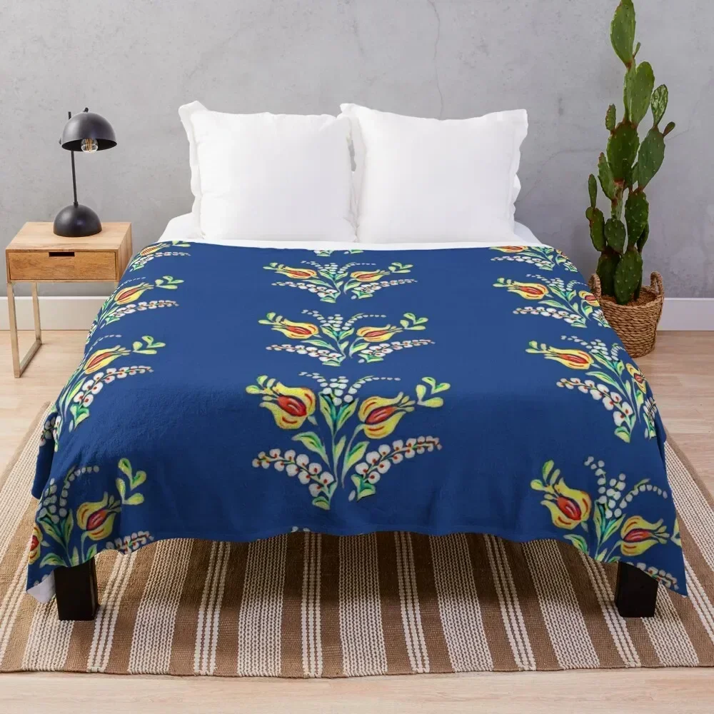 

Yellow white Hungarian floral motifs - folk art Throw Blanket valentine gift ideas Decorative Beds Blankets