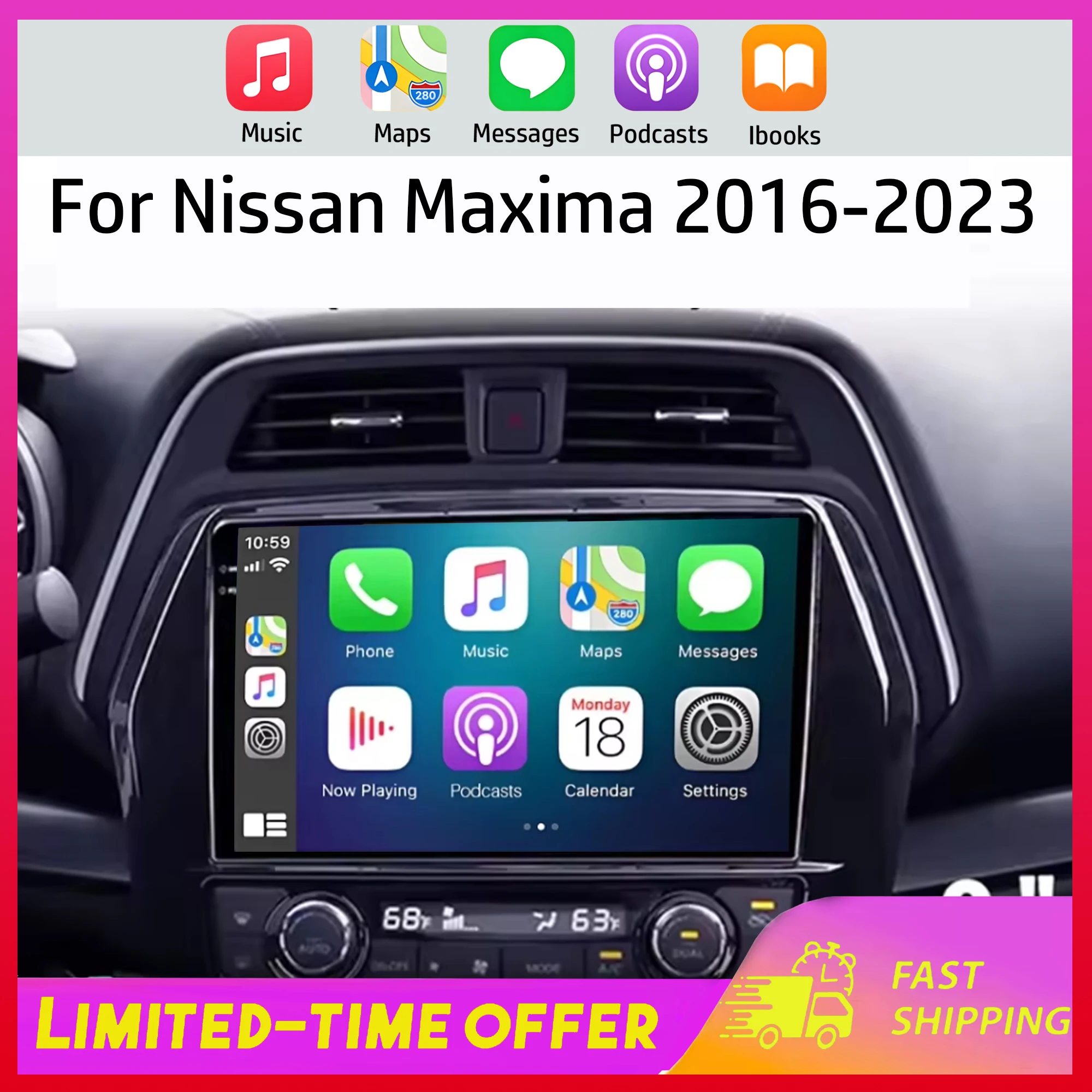 

Автомагнитола 10 дюймов Android 15 с GPS-навигацией для Nissan Maxima 2016-2023, совместимая с Carplay, Bluetooth, 4 ГБ + 64 ГБ