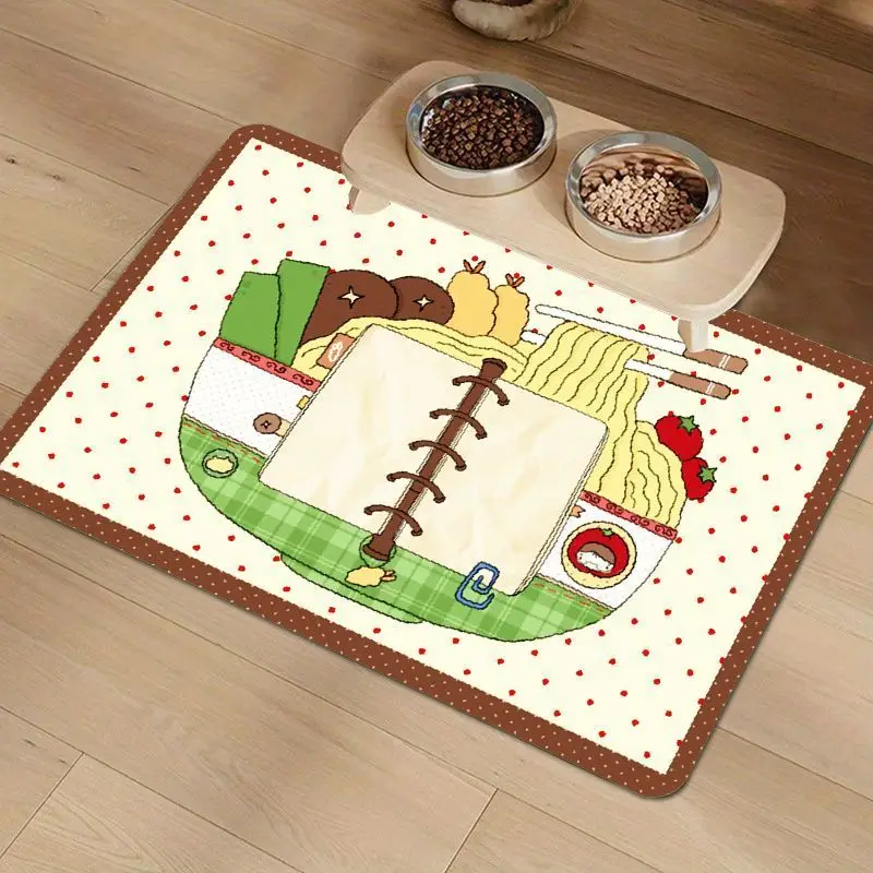 VIKAMA Retro Graffiti Art Printed Pet Feeding Mat Non Slip Water Absorbing Washable Floor Mat Home Pet Meal Mat Home Decoration