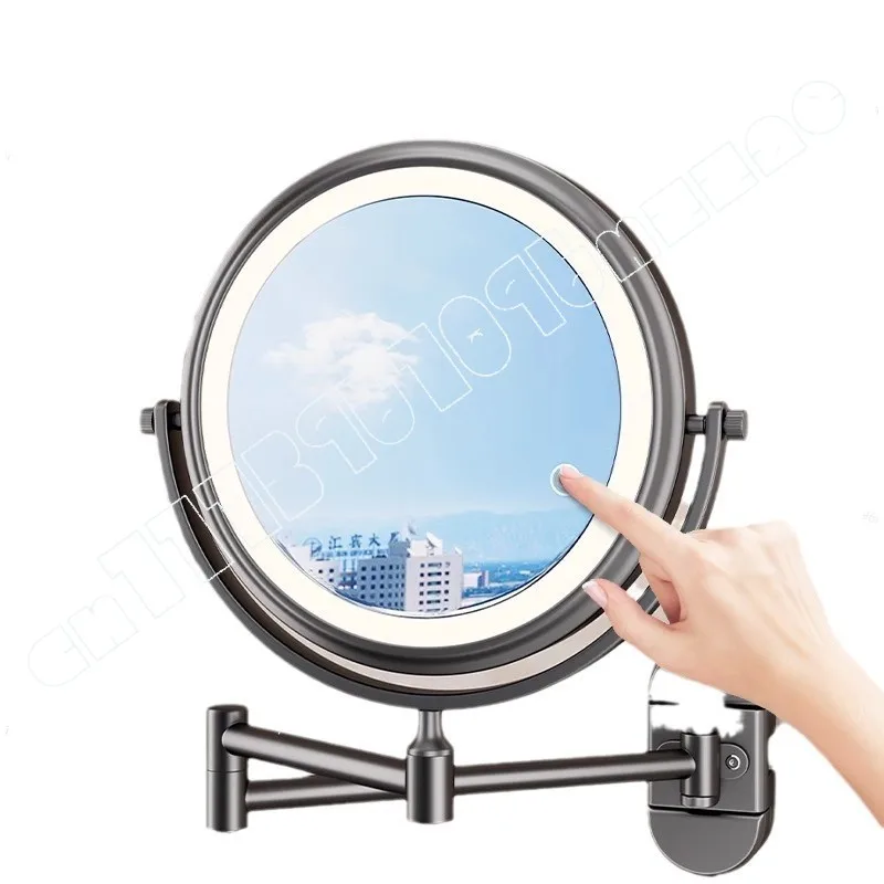 Bathroom Suction Cup with Lamp Cosmetic Mirror Wall Hanging Toilet Telescopic Folding Mirror No Punching Rotatable Magnifying image 5