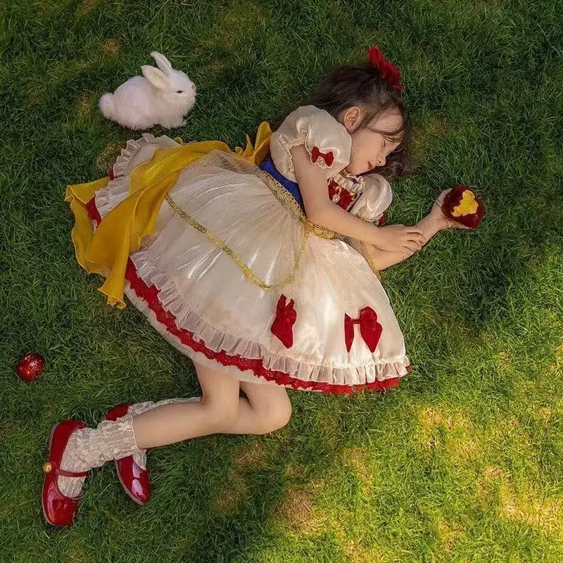 

Girls Summer Lolita Snow White Dress Foreign Children's Veil Birthday Fairy Tale Princess Styling