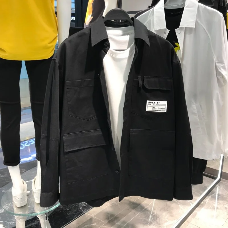 

Faionable Loose Casual irt Spring Youth Trendy Brand Long Sve ket Workwear Collared Outerwear for Men