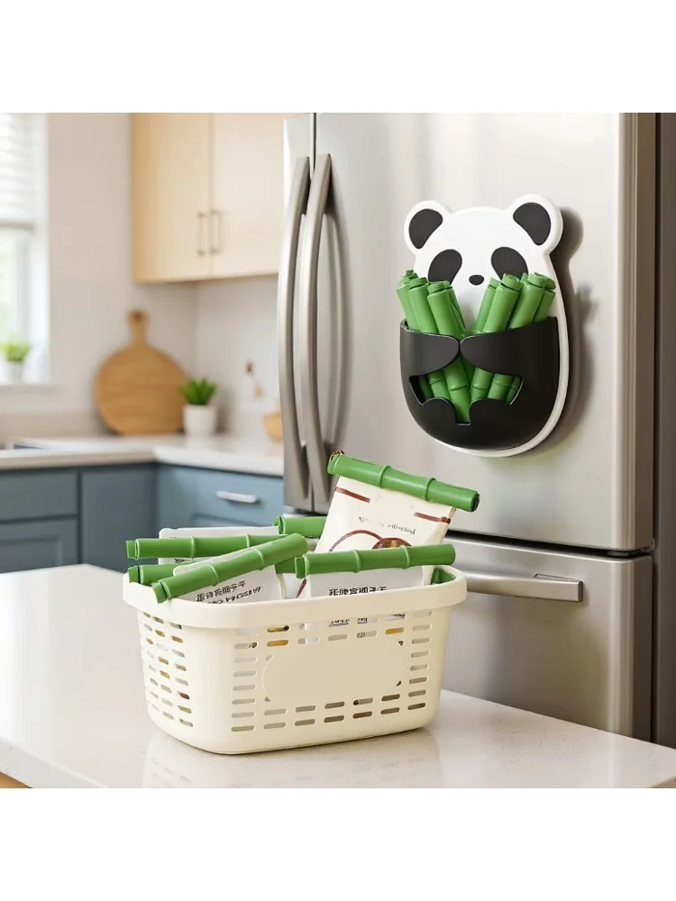 Sealed Mini Food Sealing Clip Wall Mount Plastic Magnetic Sealing Clip Space-Saving 12Pcs Bamboo Clip Panda Refrigerator Magnets