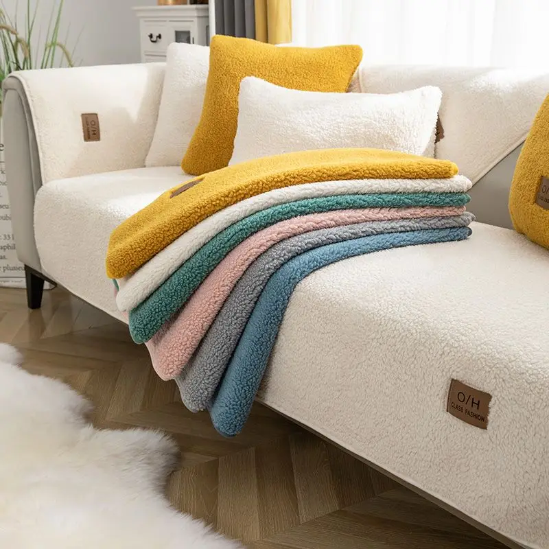 1pc Sherpa Fleece Sofa Cover Slipcover for Livingroom Super Soft Warm Plush Sectional Couch Cover Thick Fuzzy Non Slip пуф мешок