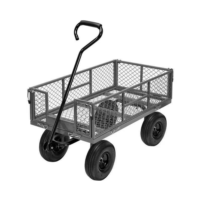 Farm Yard Garden Camping Steel Garden Truck Flatbed Removable Mesh Sides Rotating Handle  Garden Wagons