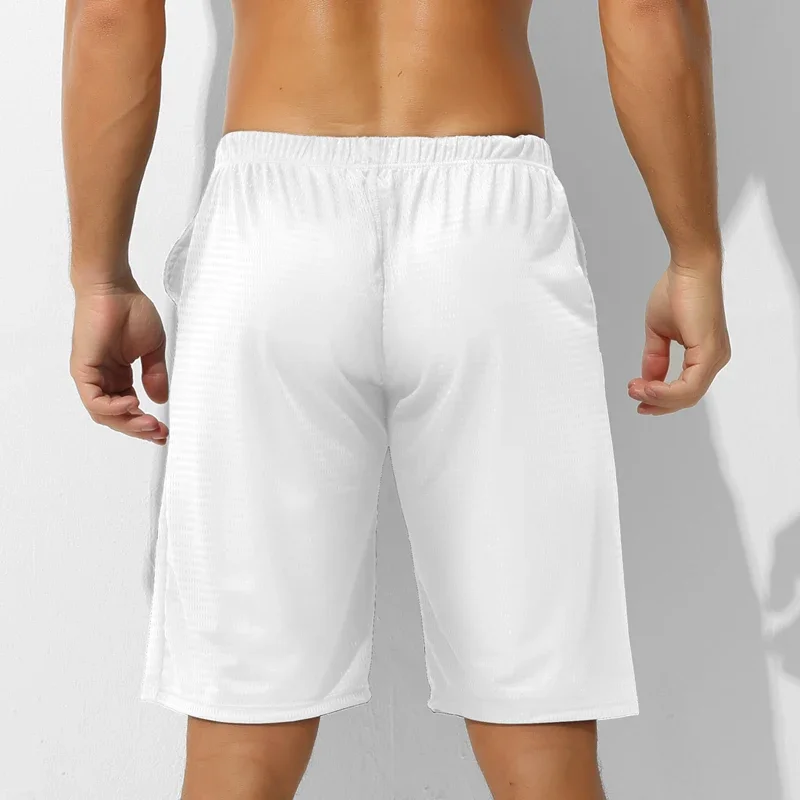 Pantalones capri finos, pantalones cortos informales, pantalones sueltos de seda helada para el hogar para hombre, pantalones de pijama de verano para hombre como capa base y ropa hom