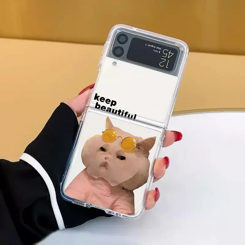 Funny Cartoon Dog Cat Transaprent Phone Case for Samsung Galaxy Z Flip 6 ZFlip 5 ZFlip 7 Clear Cover for Samsung ZFlip 4 3 Shell