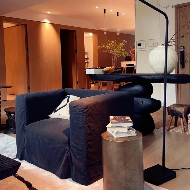 Canapé wabi-sabi de style japonais, tissu en lin, bloc de tofu amovible et lavable pour trois personnes, appartement chez l'habitant, petit appartement