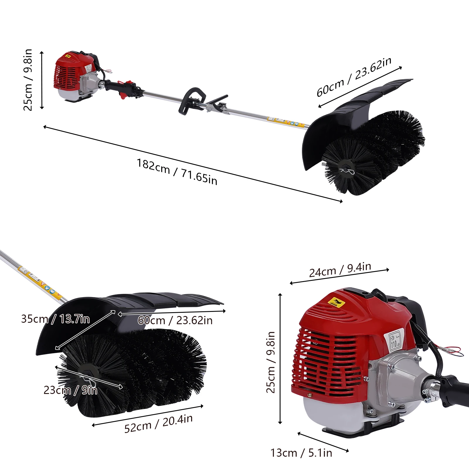 Imagem -06 - Gás Power Vassoura Handheld Sweeper Relvado da Entrada Grama Artificial Neve Limpa Ferramenta de Limpeza 2.2 hp 52cc