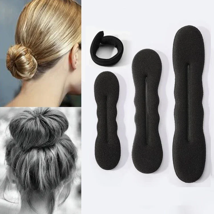 Multi size Sponge Black Hair Styling Donut Bun Curler Maker Ring Magic Foam Donut Twist Tool Hair Clip 17.5cm and 22.5cm