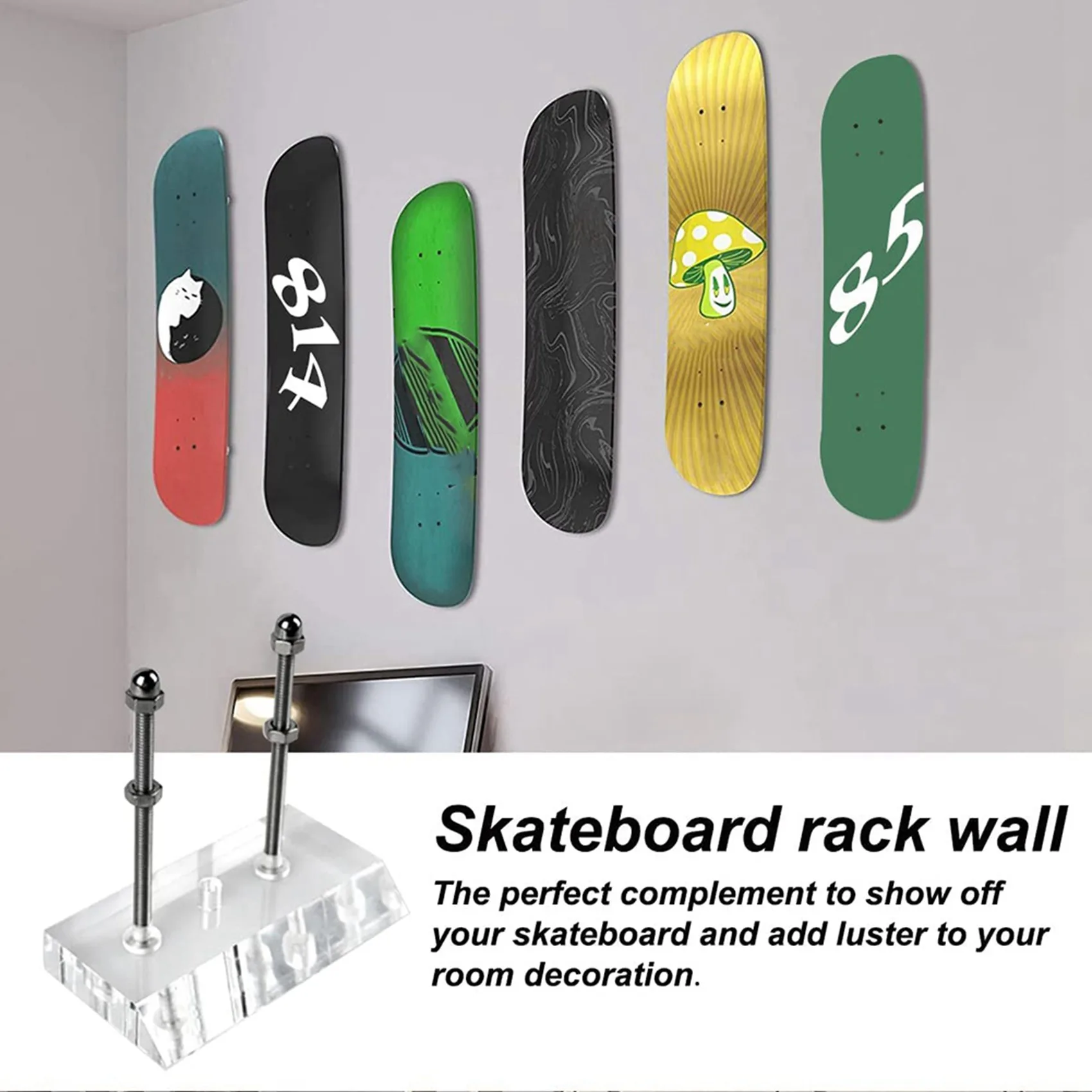 Y49A-Skateboard Hanger 6PCS Wall Mount Deck Rack For Skateboards Deck Display And Storage