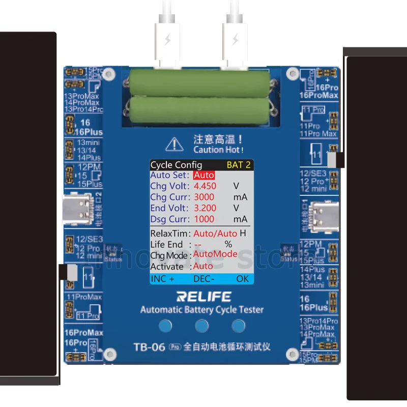 Relife TB-06 pro testador de ciclo de bateria totalmente automático suporte ip 16 pm 15 14 13 12 11pro max canal duplo reparo de um clique