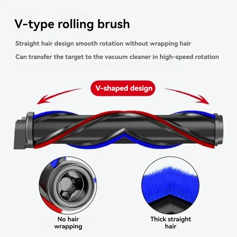 Vacuum Attachment For Dyson V10 Slim V12 Slim Floor Soft Roller Brush Head With LED Dust Lights For Hardwood Floor