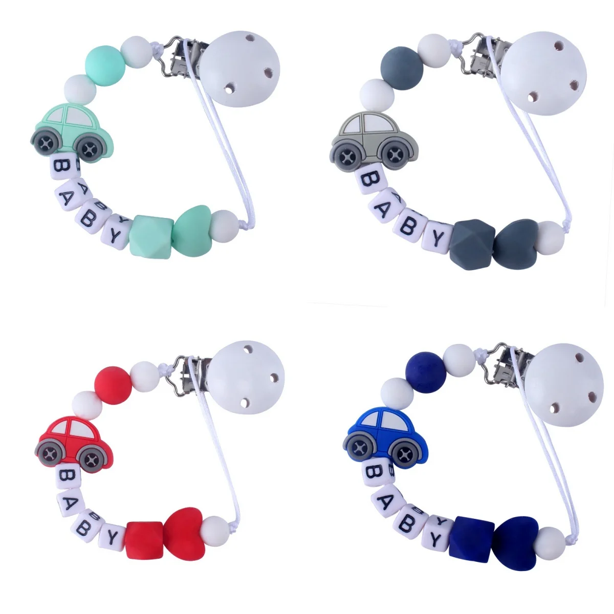 Baby Schnullerkette Silikon Auto Perlen Sicher Lebensmittelqualität Zahnen Schnullerkette Kauspielzeug Schnullerhalter Clip BPA frei