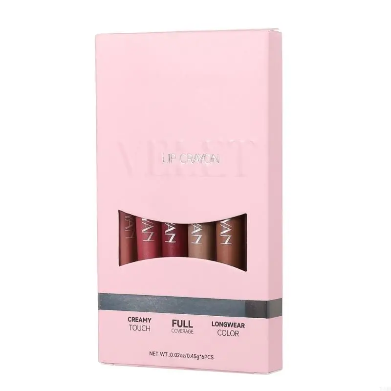 6pcs samtlippenleitungsleitungen glatte Textur ohne verblassende Tasse Lipgloss für volle Lippen T4MB