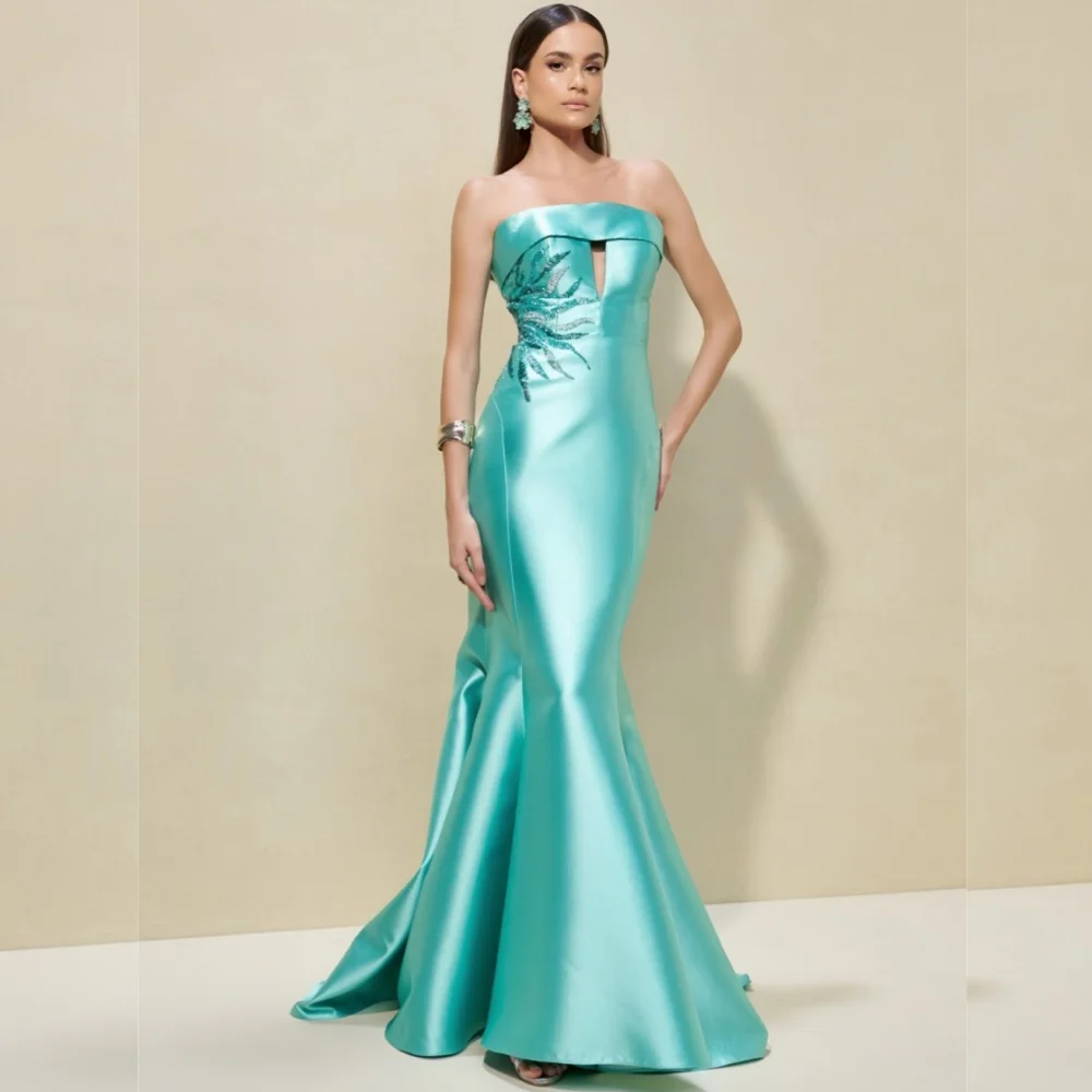 

Customized Pastrol Unisex Charmeuse Sequined Pleat Trumpet Strapless Long Dresses Bespoke Occasion Formal