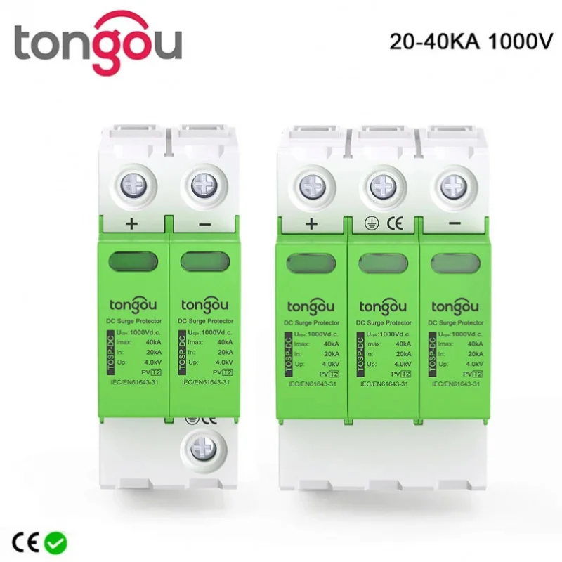 

TONGOU 1000V DC Surge Protective Device (SPD) 2P 3P 20KA-40KA Voltage Protector and Lightning Arrester for Solar PV Systems