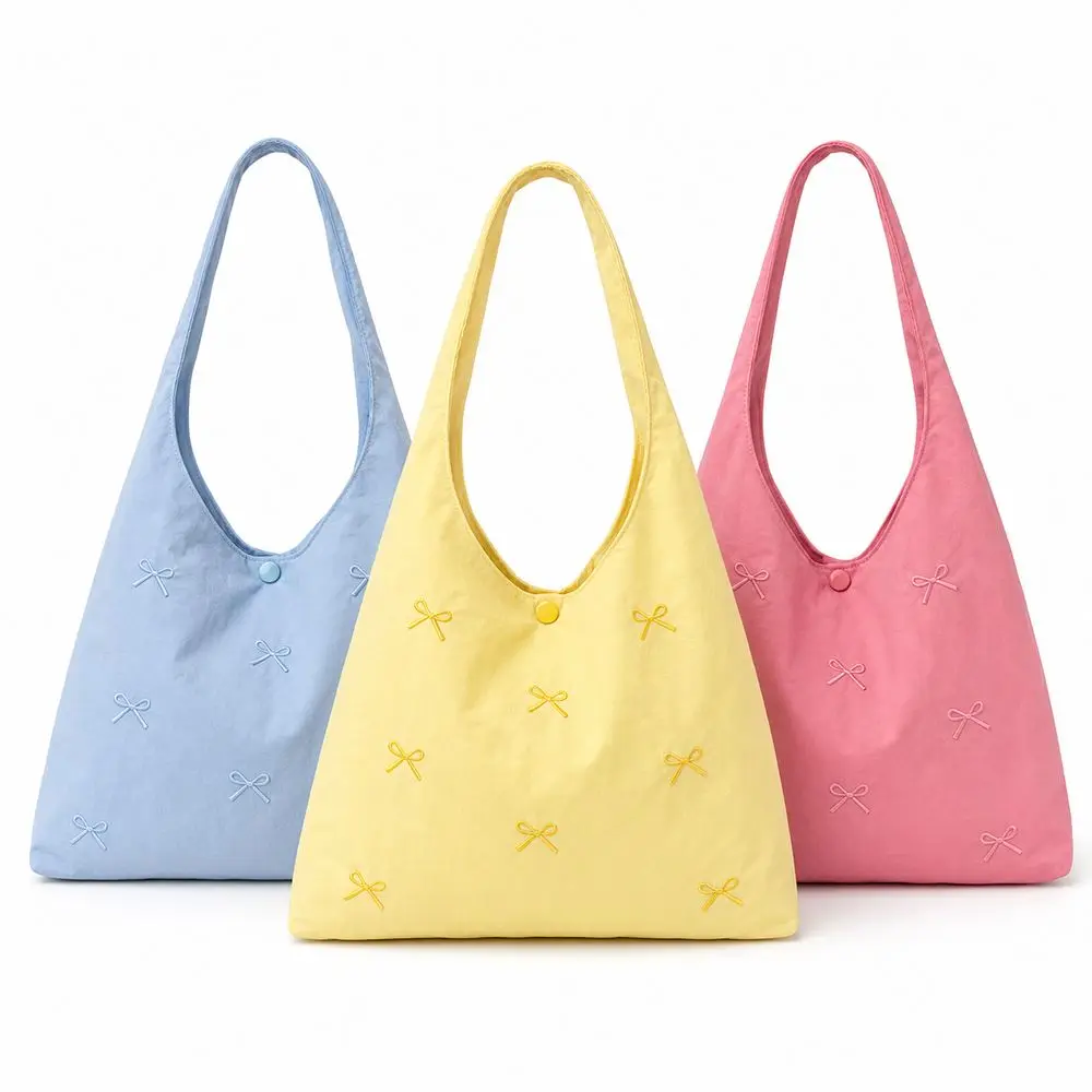New Large Capacity Bow Embroidery Tote Bag Multiple Compartments Solid Vest Tote Bag Korean Style Shoulder Bag Womens Handbag