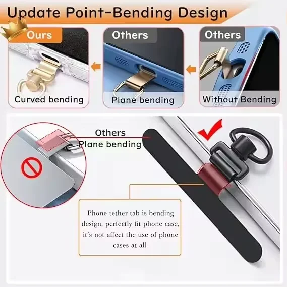 Clip de cordón para teléfono giratorio 360 de acero inoxidable, adaptador conector universal antiextravío para correa de teléfono 4