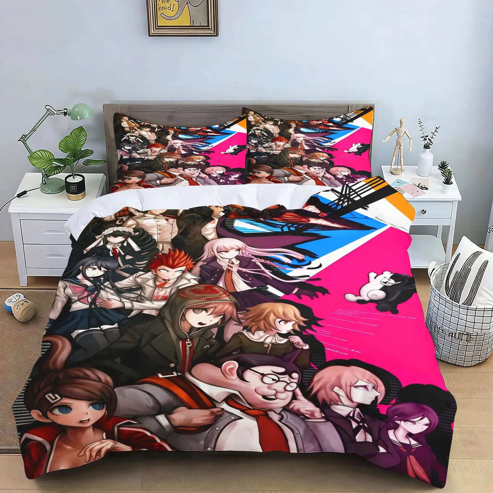 Danganronpa Anime Duvet Cover Set Monokuma Cartoon Bedding Set Quilt Cover Pillowcase Soft Bed Bedroom Decor Home