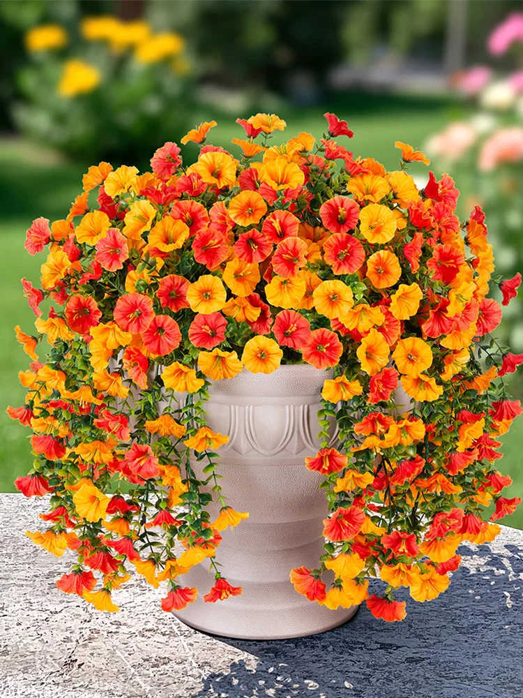 Fleurs artificielles de gloire du matin, fausses plantes avec tige d'eucalyptus, fausses fleurs résistantes aux UV, décoration de porche de mariage, décoration de salle de maison