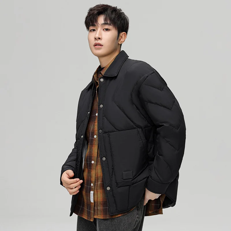 

Turn-down Collar Warm Men Down Jacket Solid Color All-match Male Clothes Fashion Casual Comfortable Parkas Coats High Quality
