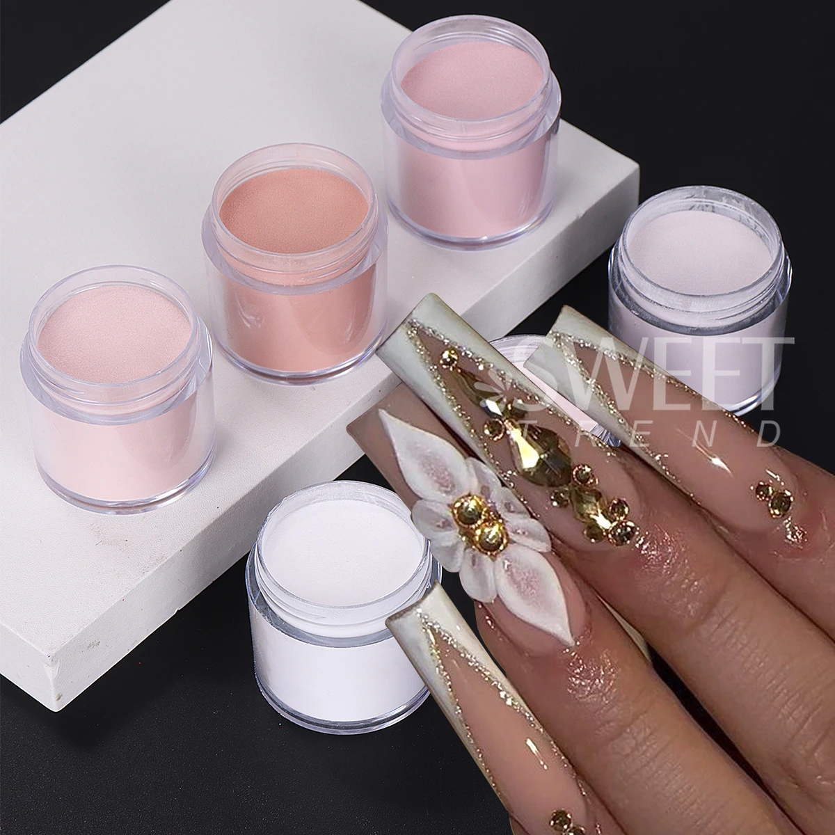 6 Colors 10g Professional Acrylic Powder For Nails Carved Builder 3D Design Dipping Dust Nude White DIY Manicure Tips Supplies