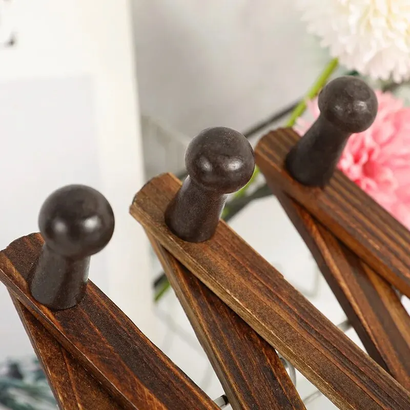 Telescopic Folding Clothes Hanger For Home Daily Use Carbonized Solid Wood Storage Wall-Mounted