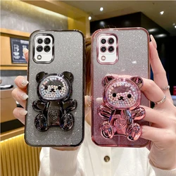A 22 A 12 Glitter Bling Bear Silicone Phone Holder Case On For Samsung Galaxy A22 4G 5G A12 M12 F12 Girl Woman Stand Back Cover