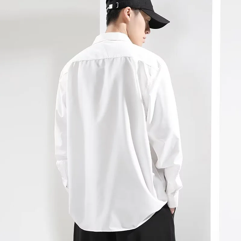 Summer Ice Silk Shirt Men's Long-sleeved White Casual Shirt Loose Large Size Drooping 2025 High-end Inch Shirt Thin Style