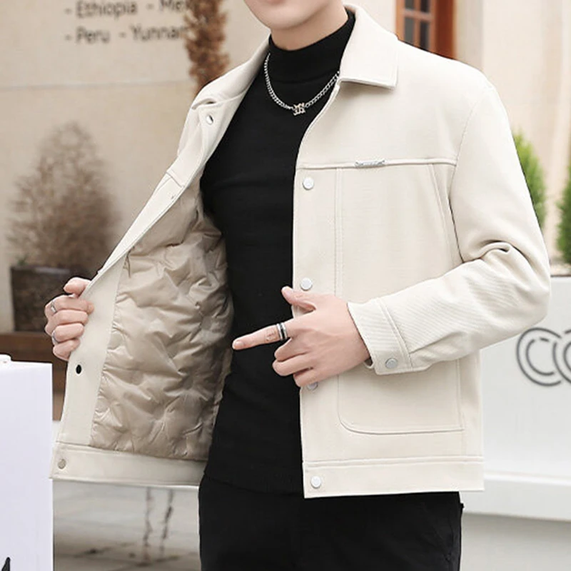 Fashion Men's Single Breasted Short Down Jackets 2025 Winter Casual Slim Fit Warm Puffer Coats Outwear Solid Color Padded Parkas