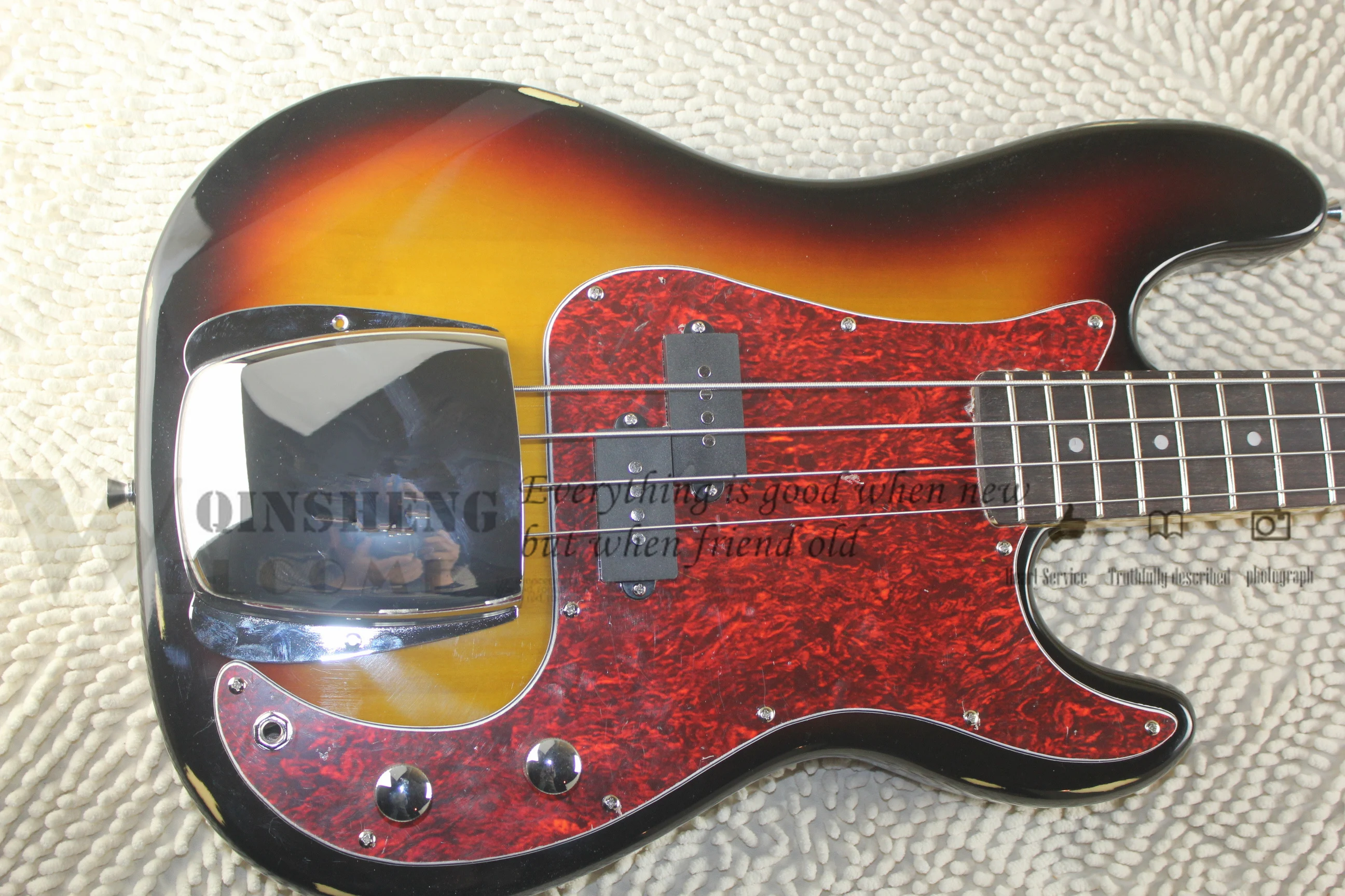 Sunburst bass 4 Strings Bass Guitar Basswood Body Yellow Maple Neck Chrome Bridge Red tortoise shell pickguard