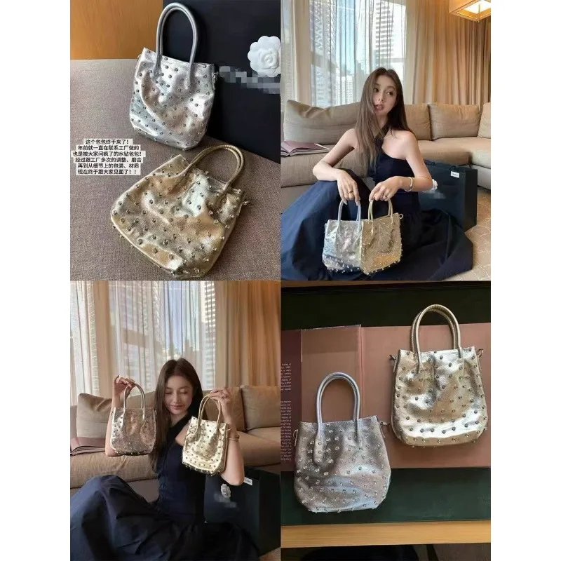 Handmade Diamond-encrusted Bag Light Luxury Niche High-end Sense Summer Women's Handheld Messenger Silver Bag Exquisite Simple