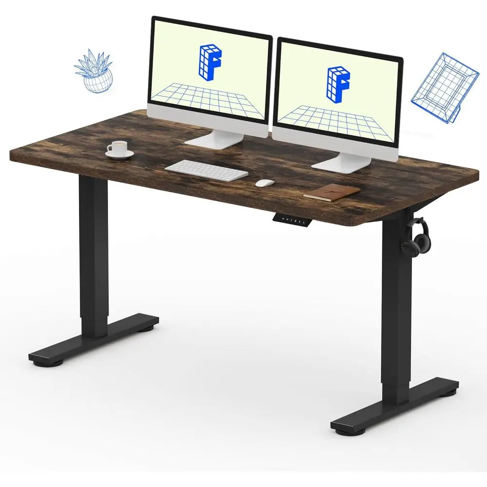 EN1 One-Piece 55 x 28 Inches Electric Stand Up Desk Workstation, Home Oice Computer Height Adjustable Desk (Black e + Rustic Top
