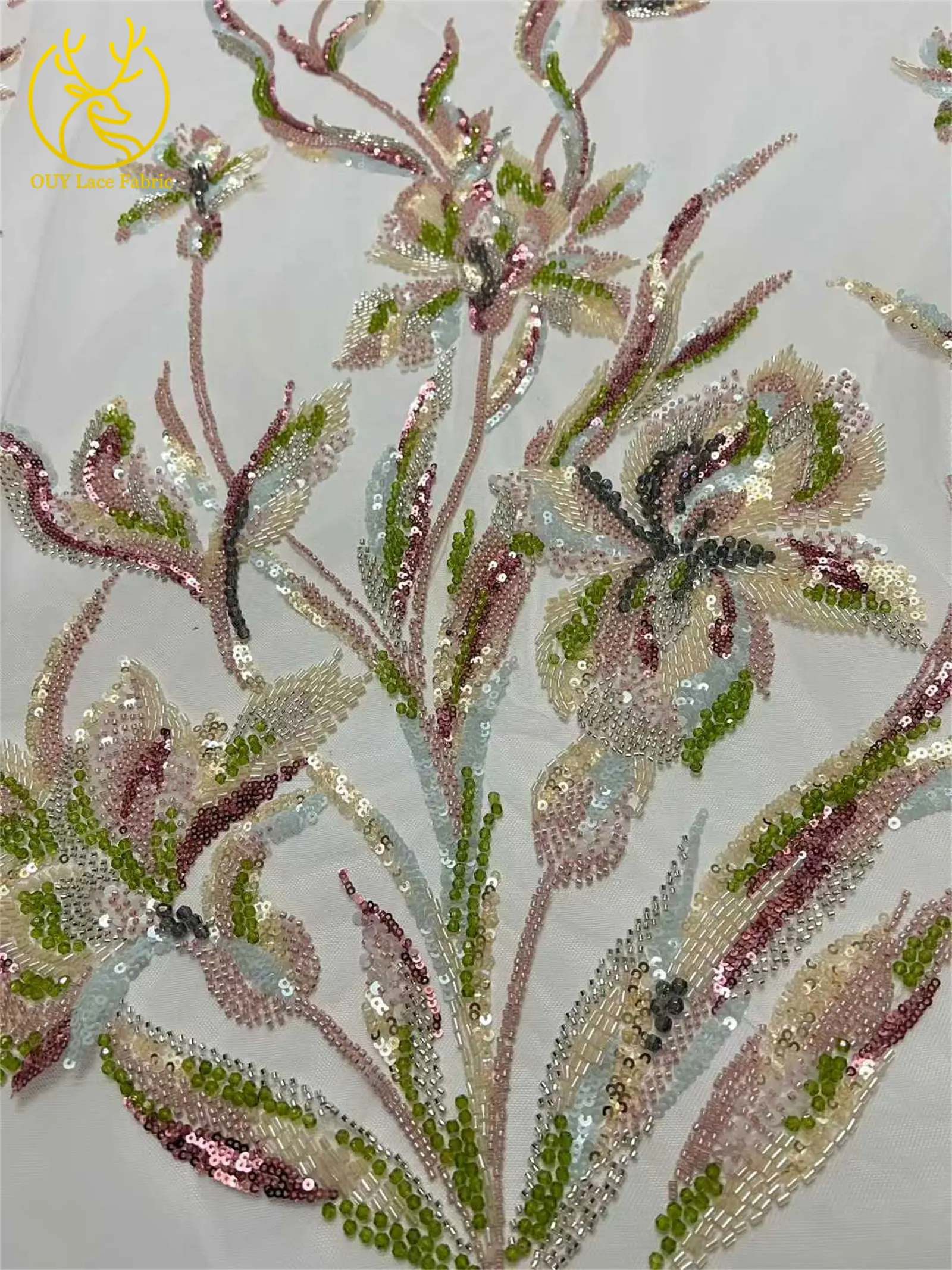 Luxuriöser afrikanischer Brautkleidstoff mit Perlenstickerei 2026 – Neuer französischer nigerianischer bestickter Blumen-Pailletten-Spitzenstoff für Hochzeits- und Partykleider – Detail 19