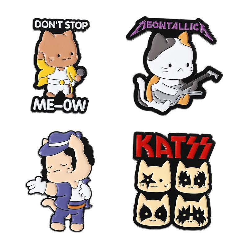 Alfileres esmaltados de gatos de banda de Rock, broches de gatito musical de Hip Hop Don't Stop Meow, insignia de solapa para mochila, regalo de joyería Punk para amigos