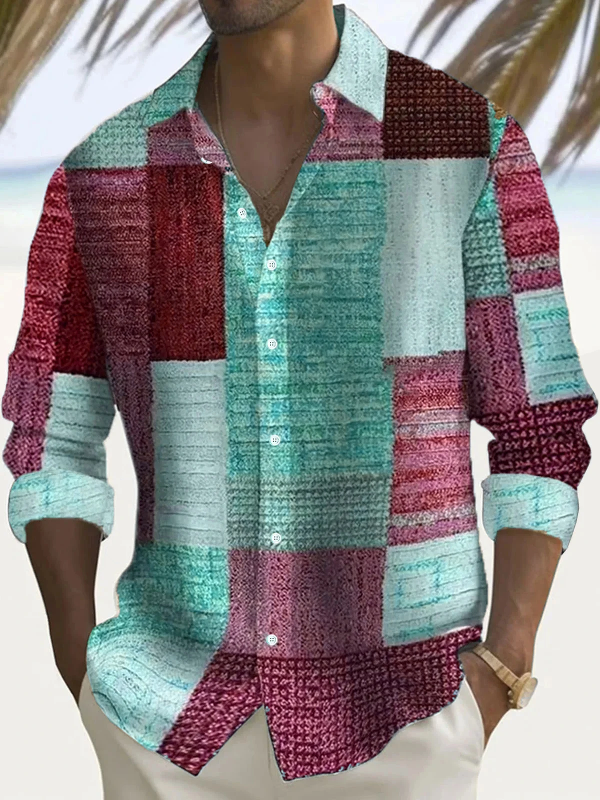 

Retro men's shirt, fashionable checkered printed shirt, summer casual short sleeved street shirt