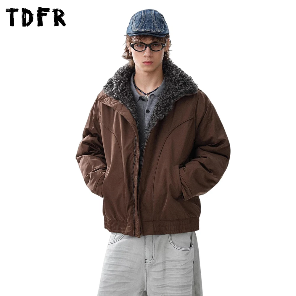 

Spliced Lapel Ma-1 Bomber Quilted Jacket Mens Solid Color Winter Thick Safari Style Fur Collar Long Sleeve Padded Jacket Man