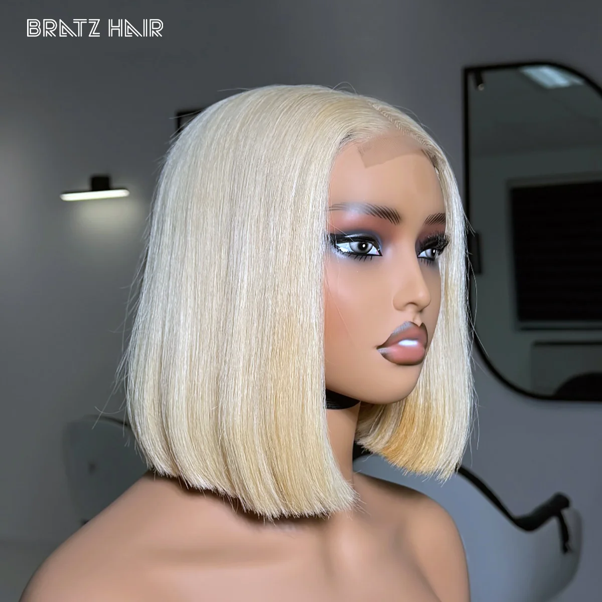 

Human Hair Blonde Bob Super Double Drawn 2x6 Kim K Closure Bob Pre Plucked 13x4 Full Frontal 613 Bob Wig for Woman Blunt Cut Bob