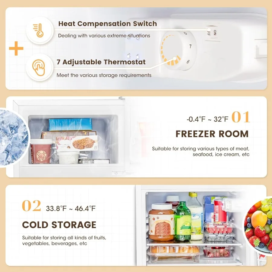 ثلاجة صغيرة 3.55 قدم مكعب مع ثلاجة صغيرة بفريزر مع بابين لمكتب المطبخ والنوم وثلاجة صغيرة لغرفة النوم مع ضبط #4